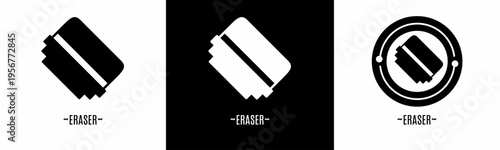 Eraser logo set. Collection of black and white logos. Stock vector.