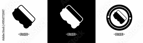 Eraser logo set. Collection of black and white logos. Stock vector.