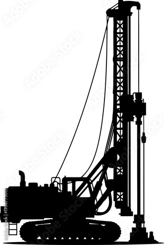 Industrial piling rig silhouette for foundation construction
