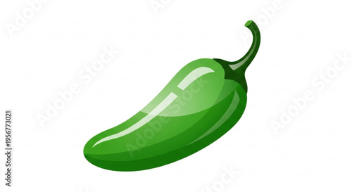 Vibrant green jalapeno pepper with glossy surface and curved stem on white background for culinary or spicy food concepts