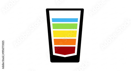 Multicolor progress bar chart in glass shape on white background for data visualization and infographic use
