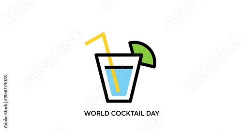 World cocktail day celebration with a blue cocktail glass and lime wedge
