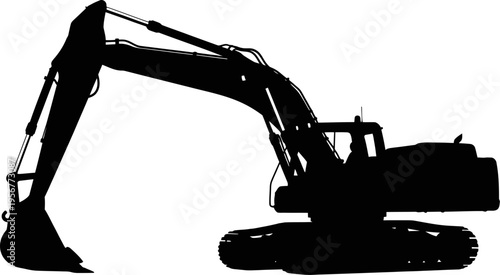 Large hydraulic excavator silhouette for heavy construction