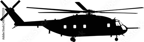 Military transport helicopter silhouette for aerial operations
