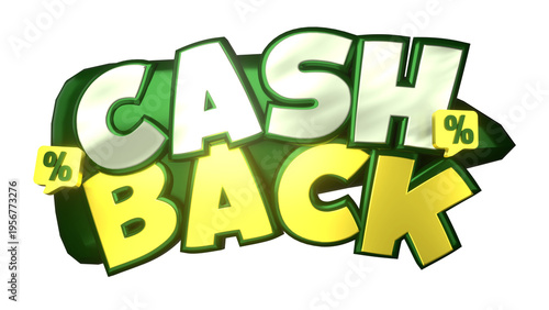 3D Green Cash Back Promotional Text with Gold Coins and Circular Arrow Icon, Modern Cashback Reward Banner for Ecommerce Marketing, Digital Payment Promotion, and Retail Discount Campaign