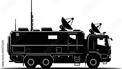 Mobile satellite communication truck silhouette for broadcast news
