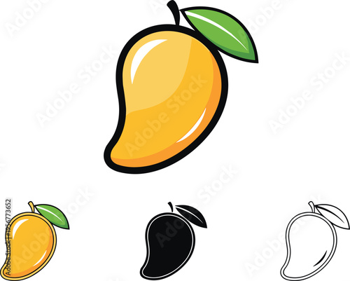 Mango icon set with colorful flat solid and outline variations for tropical fruit design branding and mobile applications