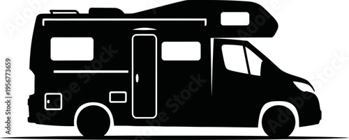 Recreational vehicle motorhome silhouette for camping and travel