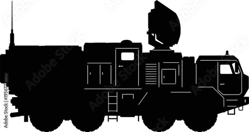 Tactical military radar truck deployed for defense operations