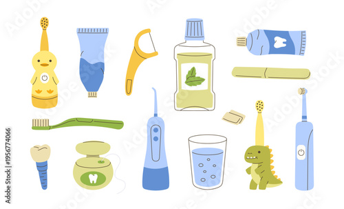 Dental care set. Toothbrush, irrigator, dental floss