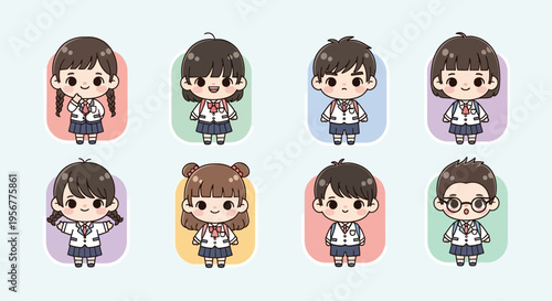 A group of small, colorful toy robots with glowing eyes, arranged on a light background in a studio setting.