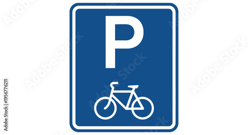 Vector graphic design of a blue parking sign indicating a dedicated bicycle parking zone area