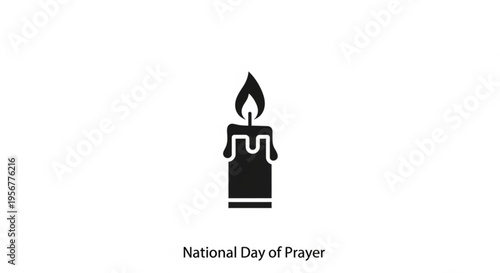 National day of prayer icon with lit candle on white background for spiritual and religious themes