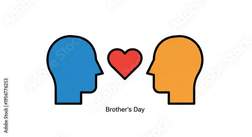 Brotherly love symbol with two heads and heart on brother's day