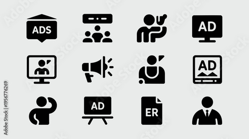Black icons for advertising and marketing.