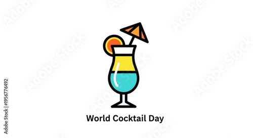 Colorful cocktail glass with umbrella and orange slice on world cocktail day celebration