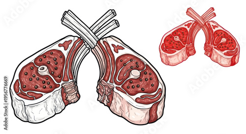 Raw Lamb Chops on White Background