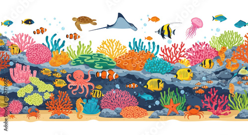 Vibrant Coral Reef Ecosystem with Diverse Marine Life