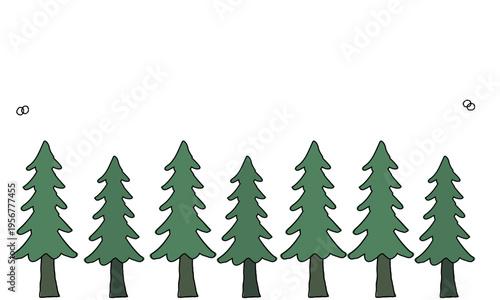 横に並んだ手描きの針葉樹のイラスト