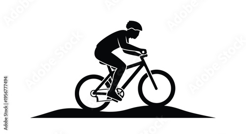 Stylized black silhouette vector illustration of a person riding a bicycle uphill, representing active lifestyle.