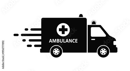 Dynamic black vector graphic of an ambulance rapidly moving for urgent medical transport illustration.