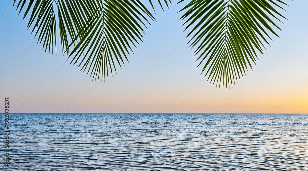 Fototapeta premium Vast Blue Ocean Under a Tropical Palm Canopy