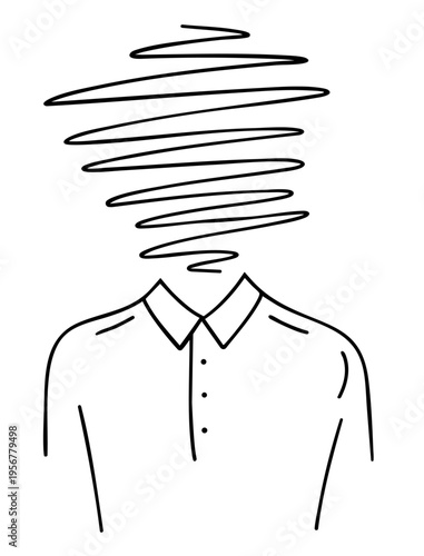 Identity crisis with faceless person and scribble head, confused man losing personality and self identity mental health
