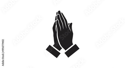 Praying hands in black silhouette with white outline on plain background symbolizing faith and spirituality