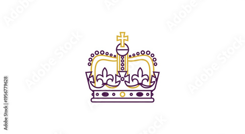 Purple and gold crown icon with cross and jewels on white background symbolizing royalty and luxury