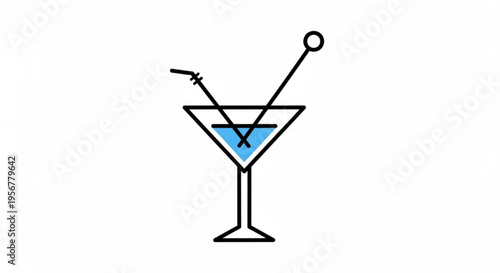 Cocktail glass with blue liquid and stirrer symbolizing a refreshing drink in a modern setting