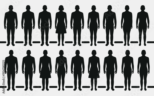 a group of people standing in line.