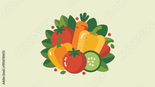 Mixed fresh vegetables healthy food flat illustration