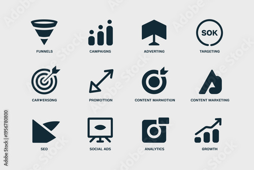 Marketing and business strategy icons.
