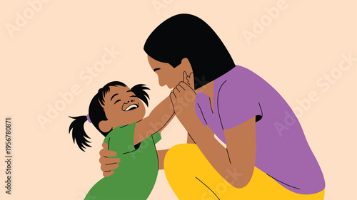 Mother embracing daughter with happy smiles