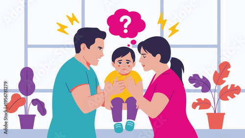 Parents arguing sad child family dispute