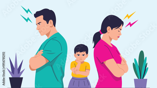 Parents arguing sad child