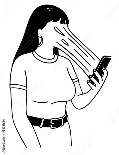 Smartphone Addiction, Woman Absorbed by Mobile Screen and Escaping Reality