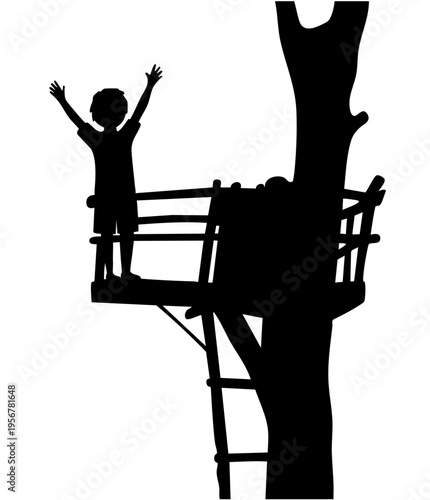 Happy Child on Treehouse Platform, Summer