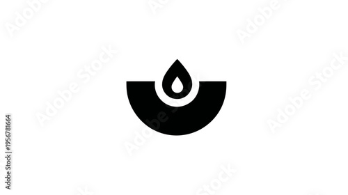 Minimalist logo features a water droplet shape over a semi-circle bowl, all in solid black
