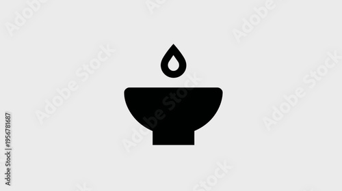 Minimalist black icon depicting a bowl with a water droplet above. Simple, modern design
