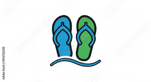 Colorful flip flops icon with one lost sandal on white background for summer vacation or beach activities