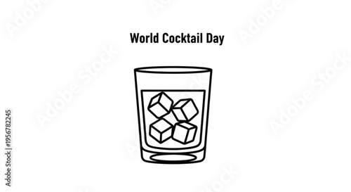Glass with ice cubes on world cocktail day symbolizing refreshing drinks and mixology