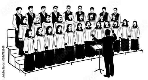 Choir Performing on Risers with Conductor Leading