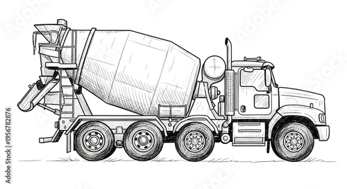 Concrete Mixer Truck Illustration - Construction Vehicle Line Art