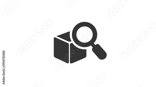 A grayscale icon depicts a box being examined with a magnifying glass, set against a white background