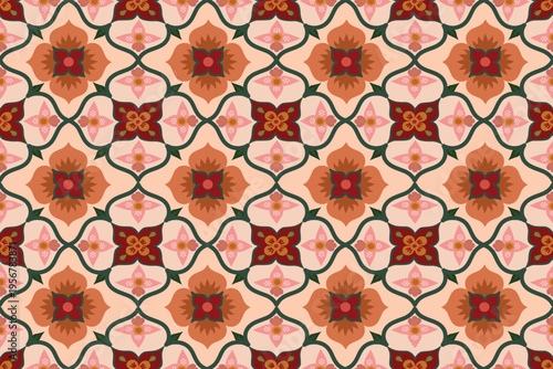 Thai art pattern. Damask pattern. Geometric pattern. Vector seamless pattern. Design for carpet. Ethnic south western decor style. Boho geometric ornament. Art ornament print. Cover. Wallpaper.rug.   