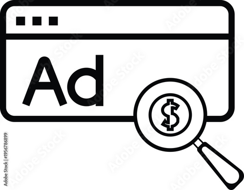 PPC ads icon. Target with cursor click and upward growth chart representing pay-per-click advertising, online ads, digital marketing campaigns, conversion tracking, and performance-based marketing. Mi