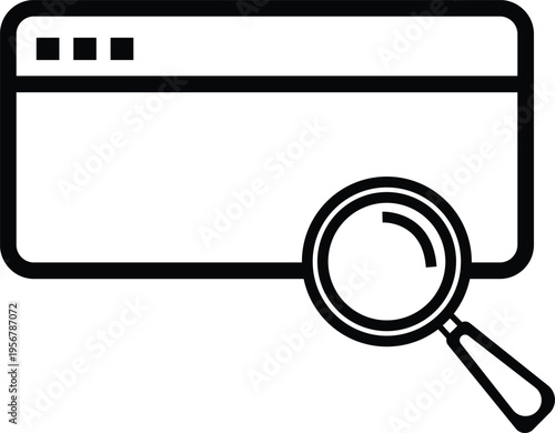 Search engine icon. Magnifying glass with browser/search bar concept representing web search, SEO, and online information discovery. Minimal vector design in flat, outline, glyph, and colored styles, 
