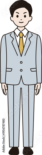 シンプルな線画のビジネスマン　イラスト（正面を向いて立つ）　ベクター