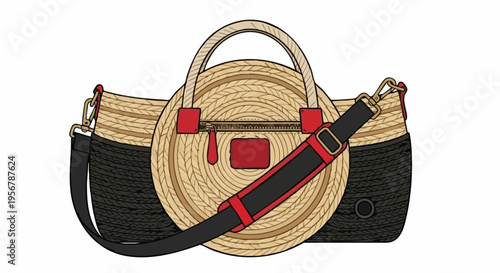 Woven Straw Beach Bag Illustration